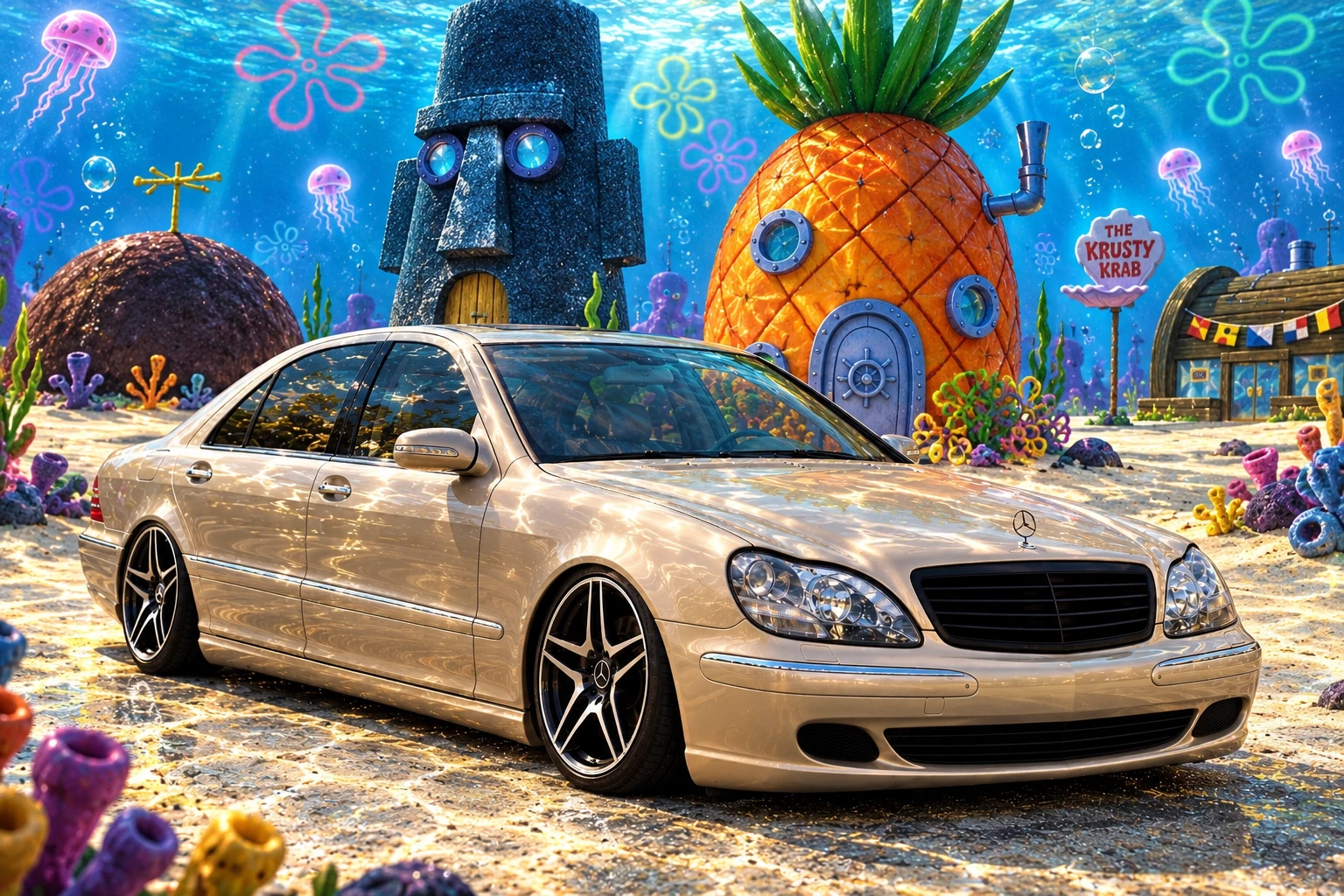 Champagne Mercedes in Bikini Bottom.