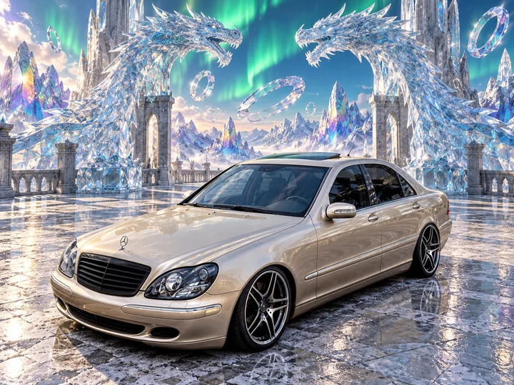 Front three-quarter view of Allison at a crystalline dragon gate under an aurora.
