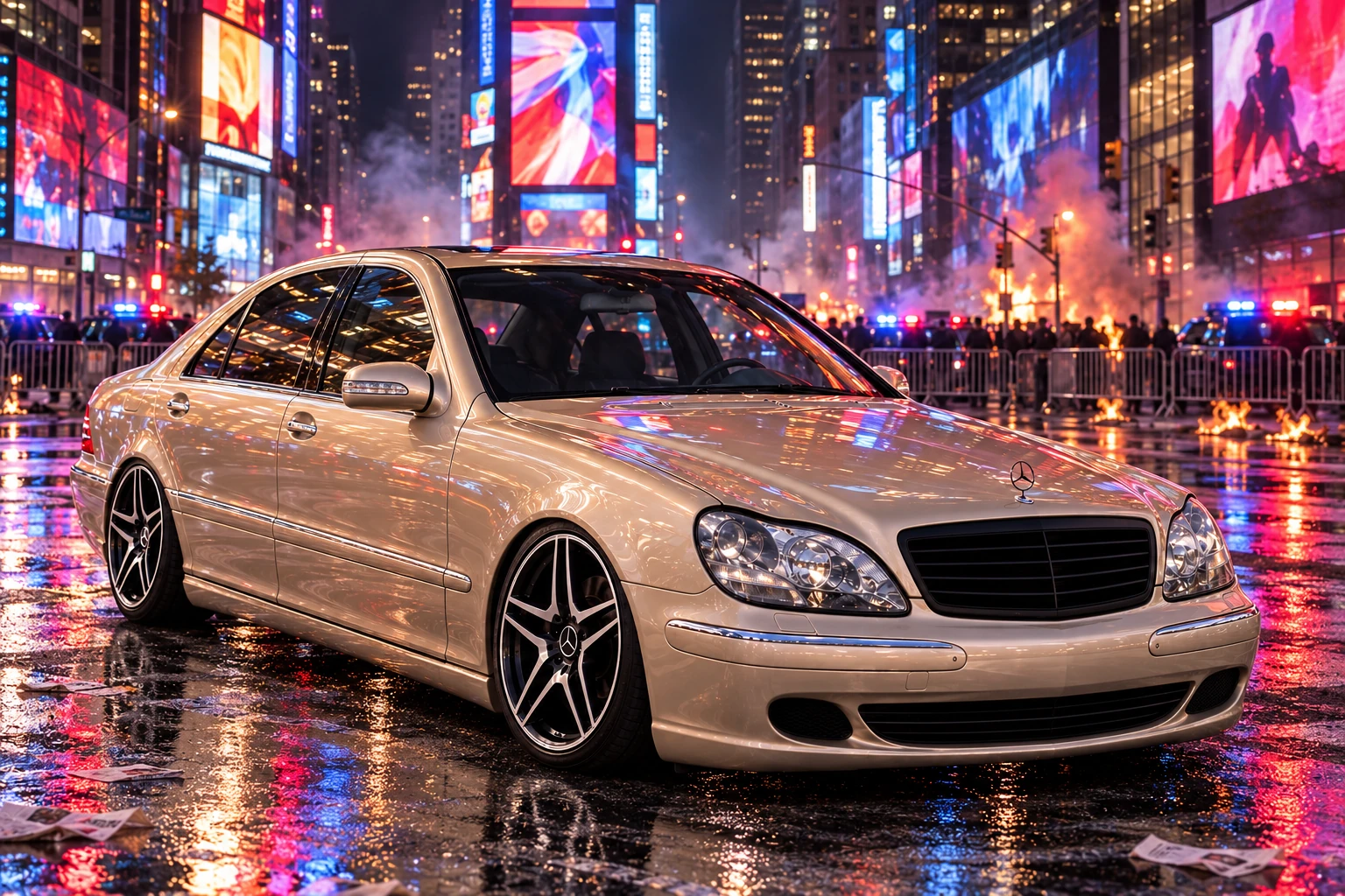 Champagne Mercedes in Midnight Neon. Allison, the 2004 Mercedes-Benz S430.