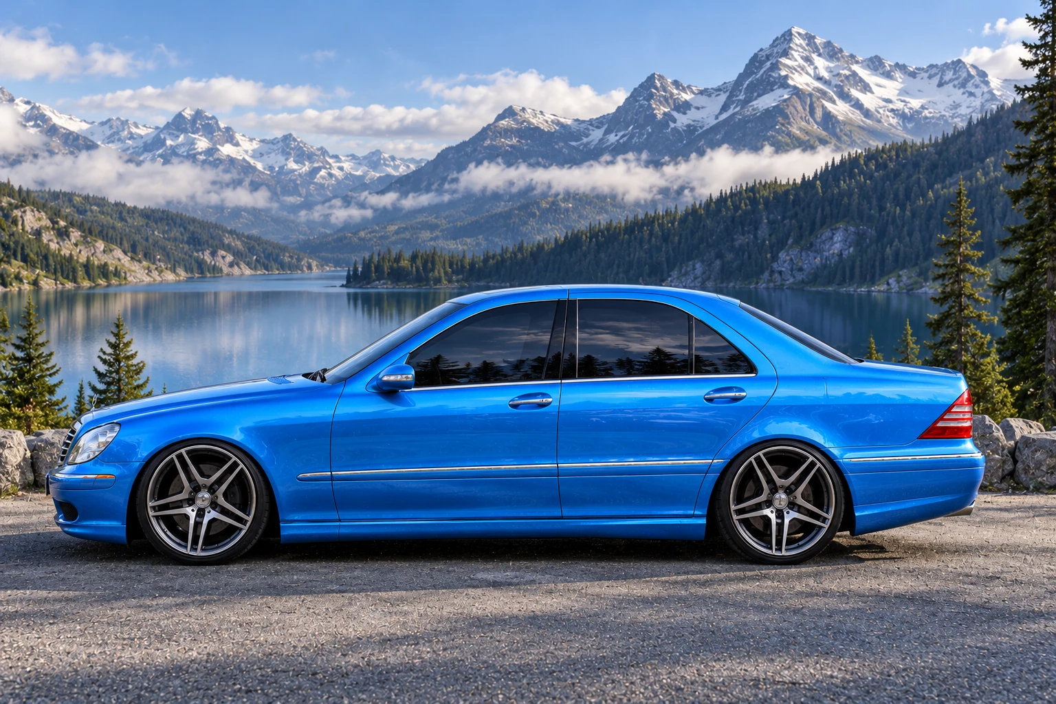 Azure Mercedes Sedan by Alpine Lake. Allison, the 2004 Mercedes-Benz S430 in a paint-color concept.