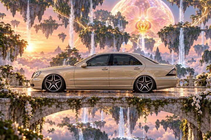 Mercedes on the Inverted Mountain Bridge.
