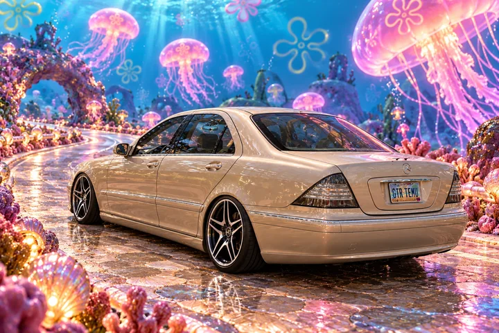 Champagne Mercedes in Jellyfish Fields.
