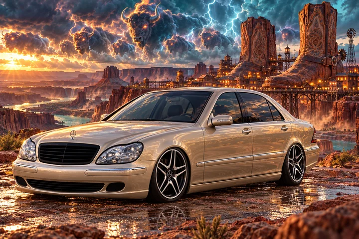 Champagne Mercedes in a Luminous Bison Storm.
