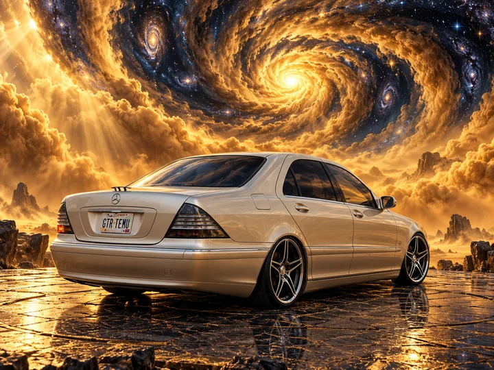 Rear three-quarter view of Allison beneath a swirling golden galactic sandstorm.