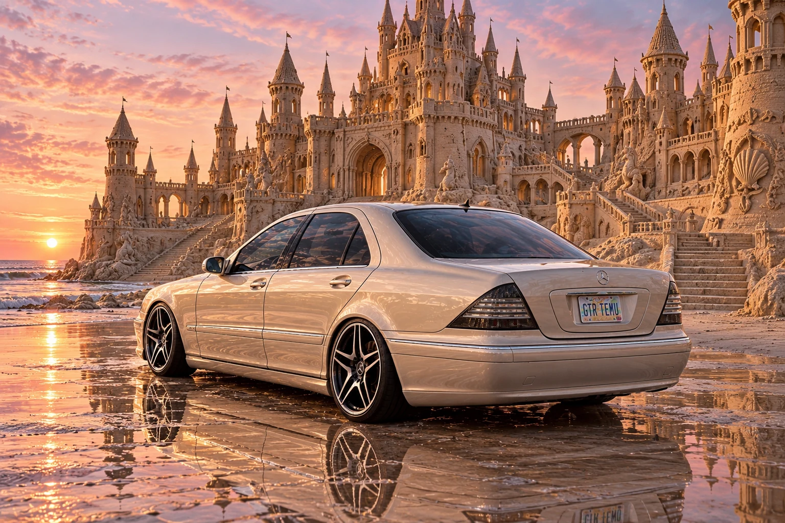 Champagne Mercedes at a Sandcastle Palace.