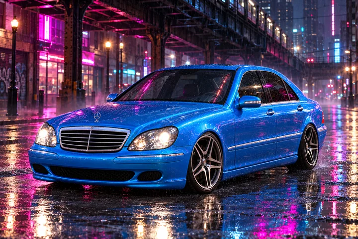 Blue Mercedes Beneath Neon Rain. Allison, the 2004 Mercedes-Benz S430 in a paint-color concept.