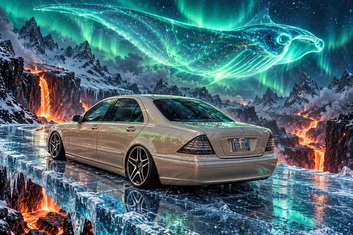 Mercedes on an Aurora Ice Bridge.