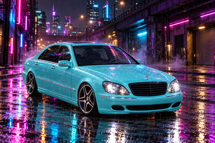Tiffany Blue Mercedes in Neon Rain. Allison, the 2004 Mercedes-Benz S430 in a paint-color concept.