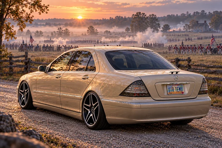 Allison on a Misty Colonial Lane. Allison, the 2004 Mercedes-Benz S430.