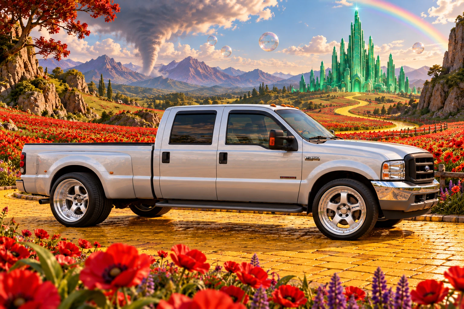 Silver Crew Cab on Yellow Brick Road.