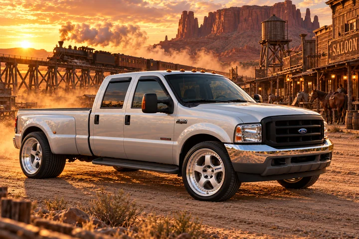 Silver F-350 in a Wild West Town.