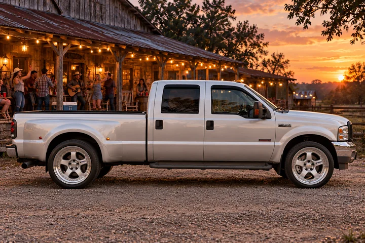 Silver F-350 at a Dusk Roadhouse.