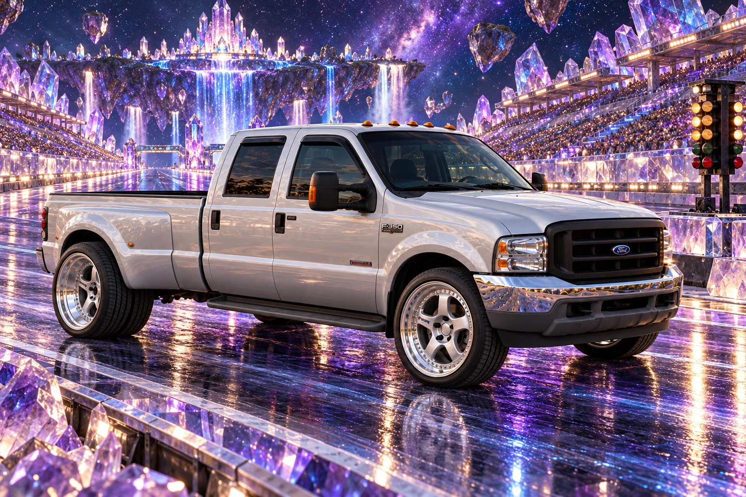 Silver F-350 on the Crystal Dragstrip.