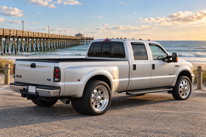 Silver F-350 with polished super singles.
