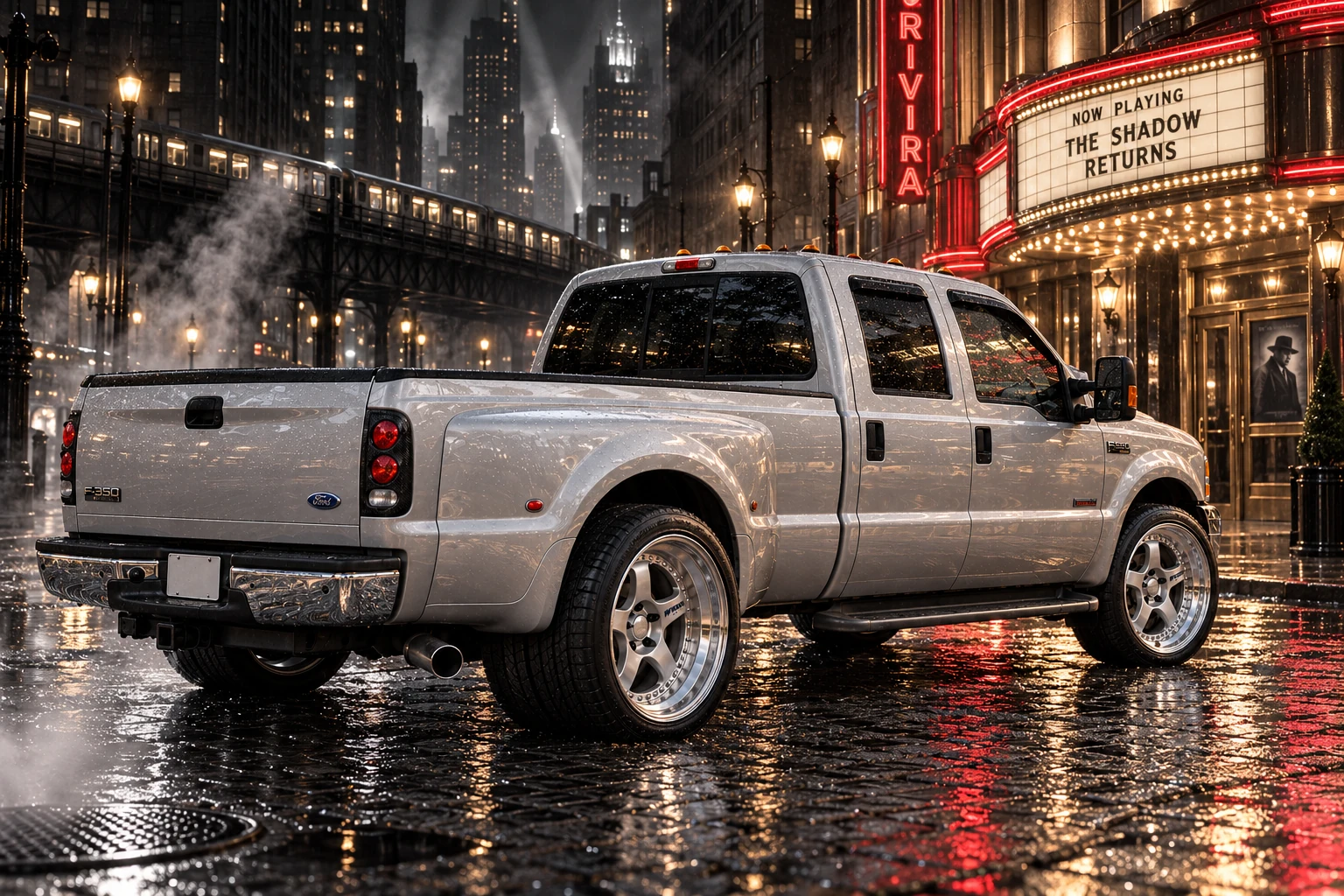 Silver Dually Under Art Deco Rain.