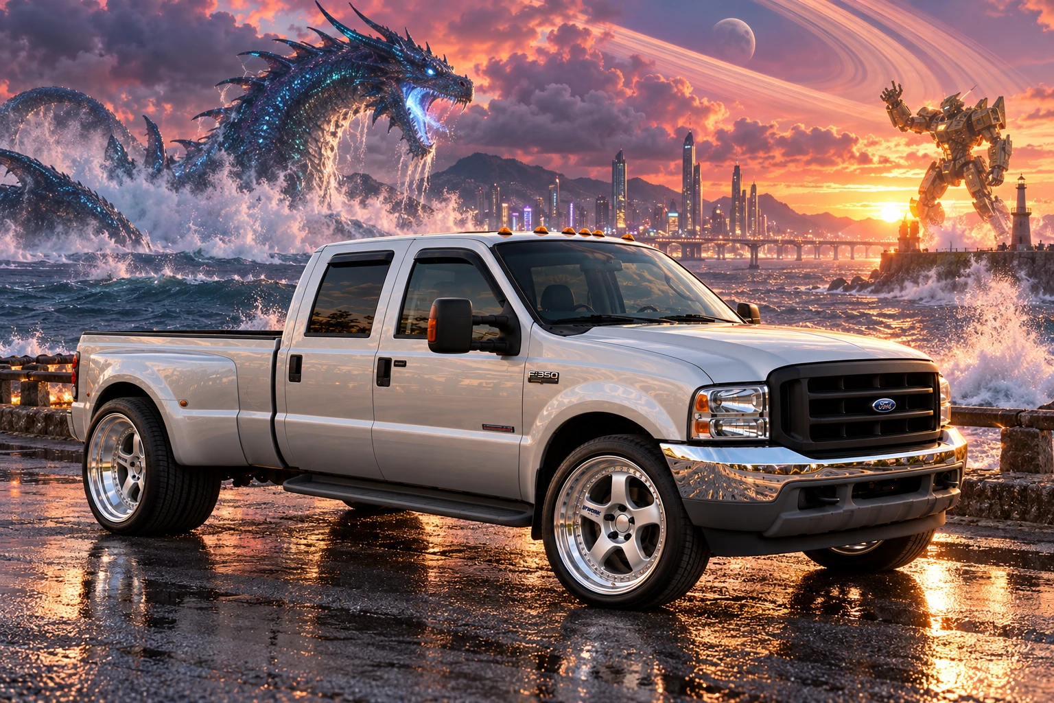 Silver F-350 at Kaiju Sunset.