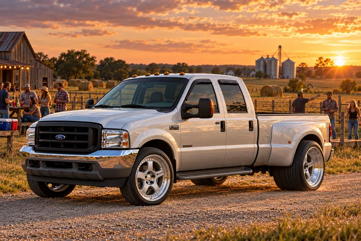 Silver F-350 at a Sunset Horseshoe Party.