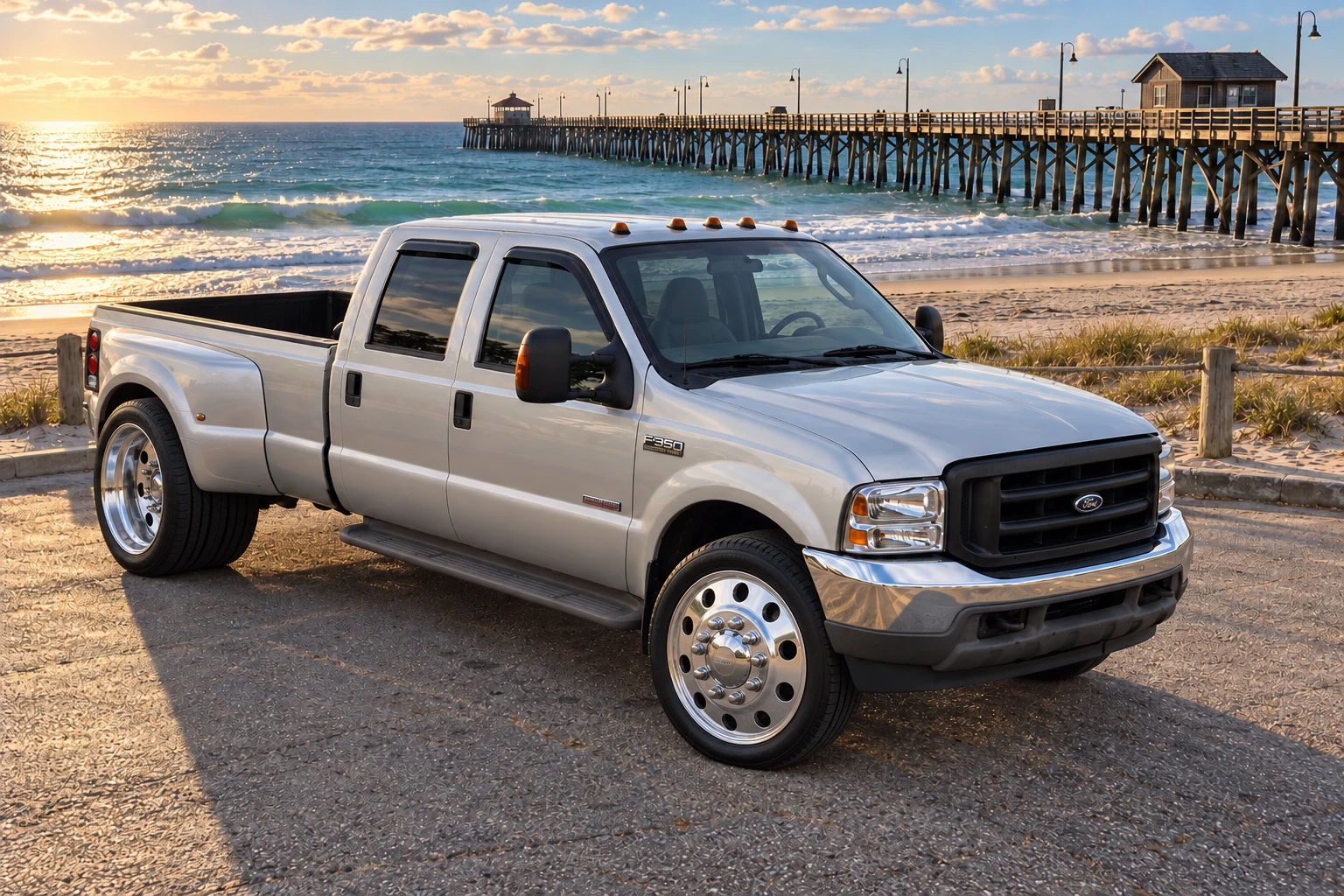 Silver F-350 with super singles.
