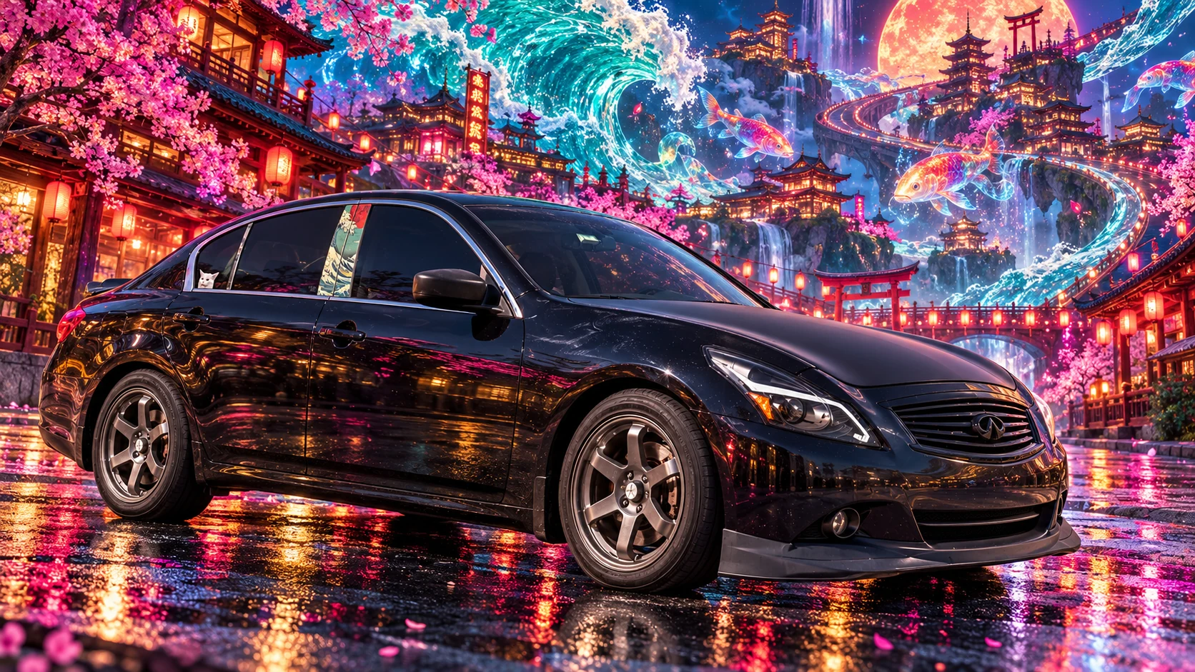 Pearl Infiniti G37x in a neon dreamscape