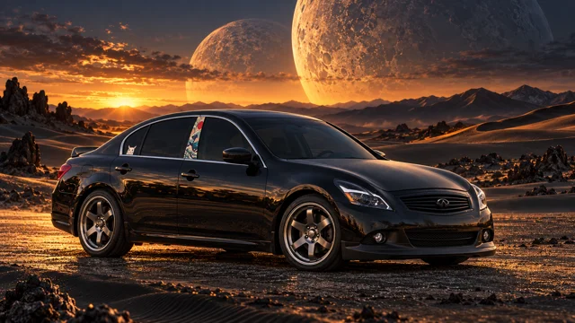 Pearl the black Infiniti G37x in twin moon desert.