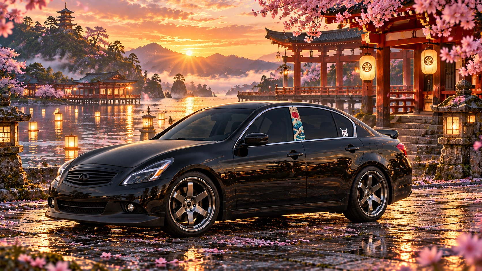 Pearl the black Infiniti G37x in lantern lake sanctuary.