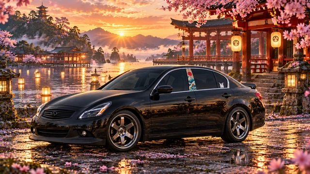 Pearl the black Infiniti G37x in lantern lake sanctuary.