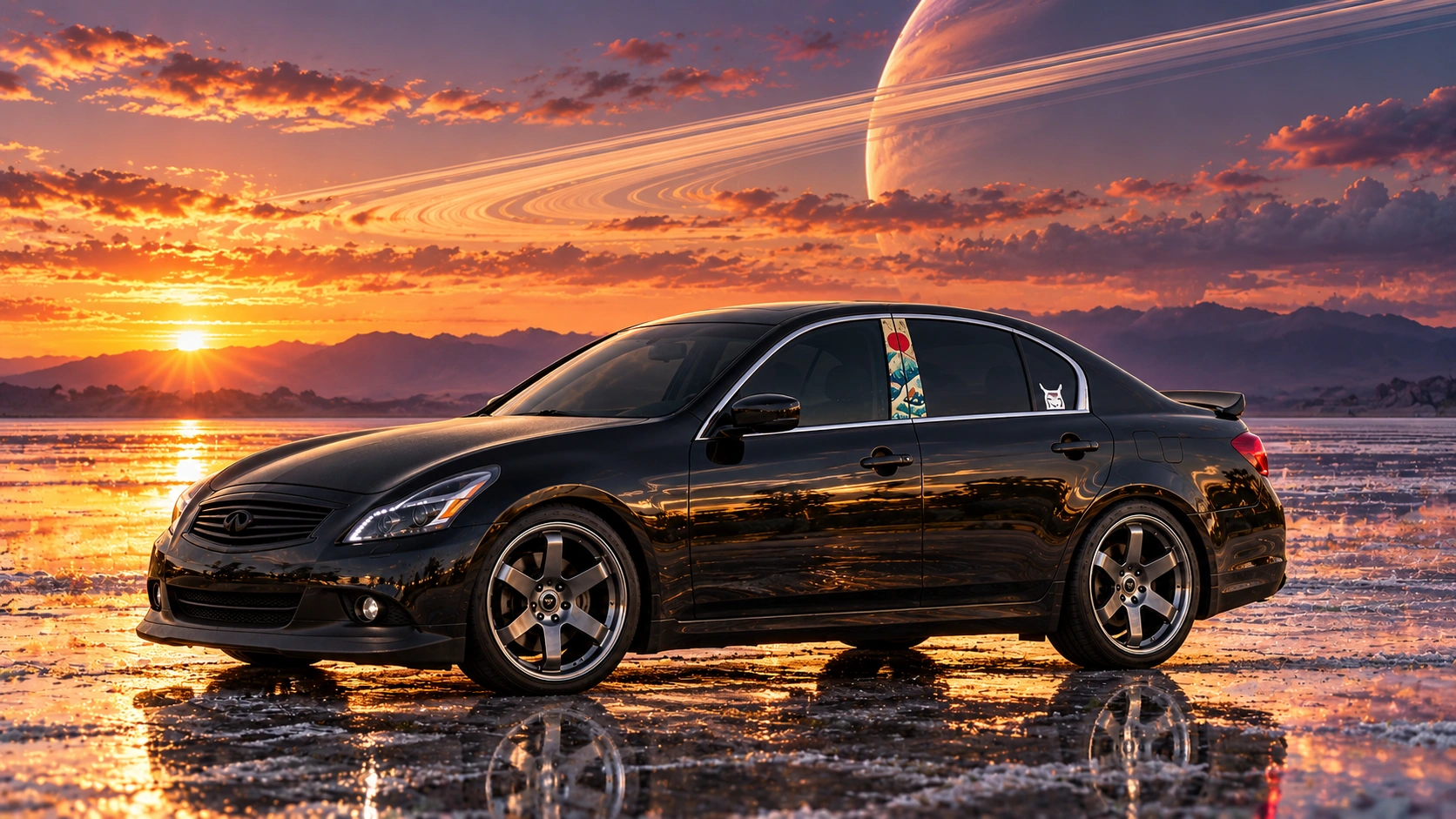 Pearl the black Infiniti G37x in saturn shore.