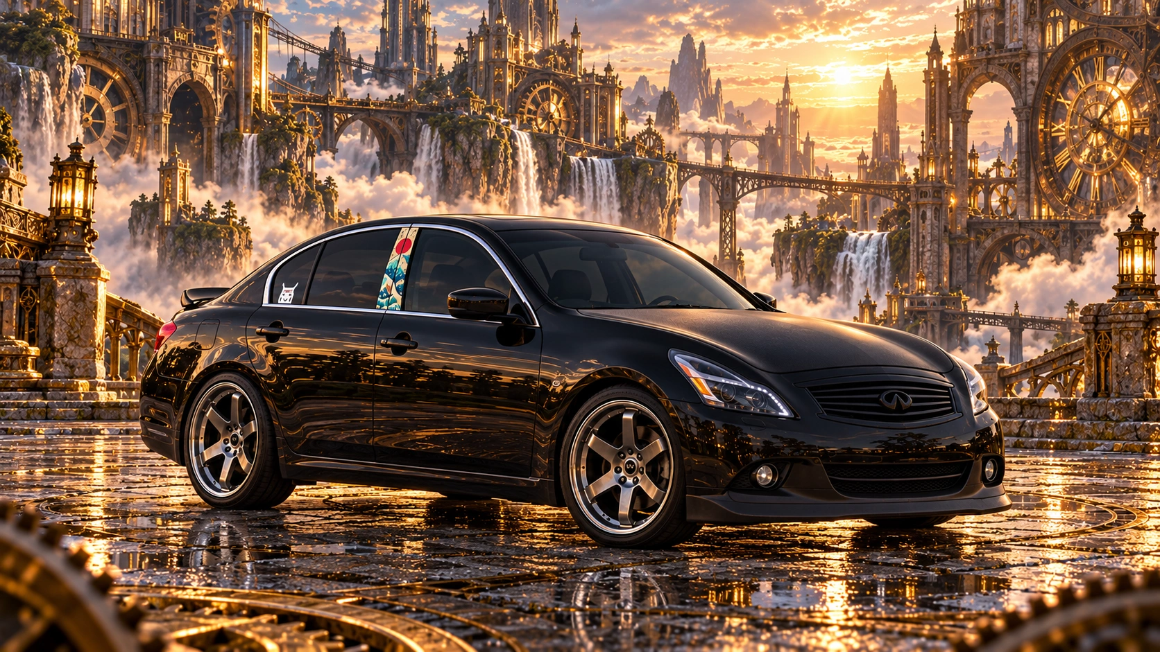 Pearl the black Infiniti G37x in golden sky citadel.