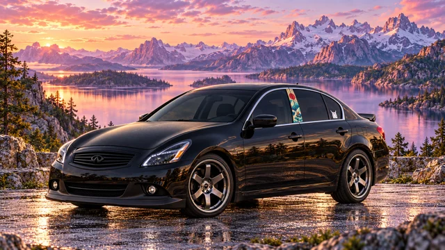 Pearl the black Infiniti G37x in alpine dreamscape.