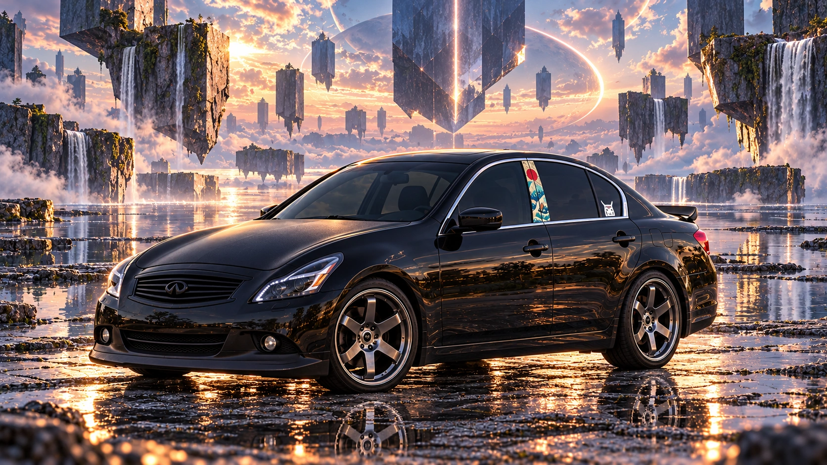Pearl the black Infiniti G37x in floating crystal monoliths.