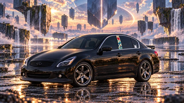 Pearl the black Infiniti G37x in floating crystal monoliths.