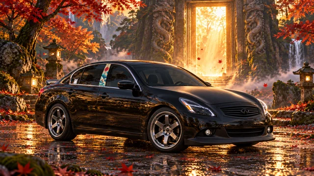 Pearl the black Infiniti G37x in autumn portal.