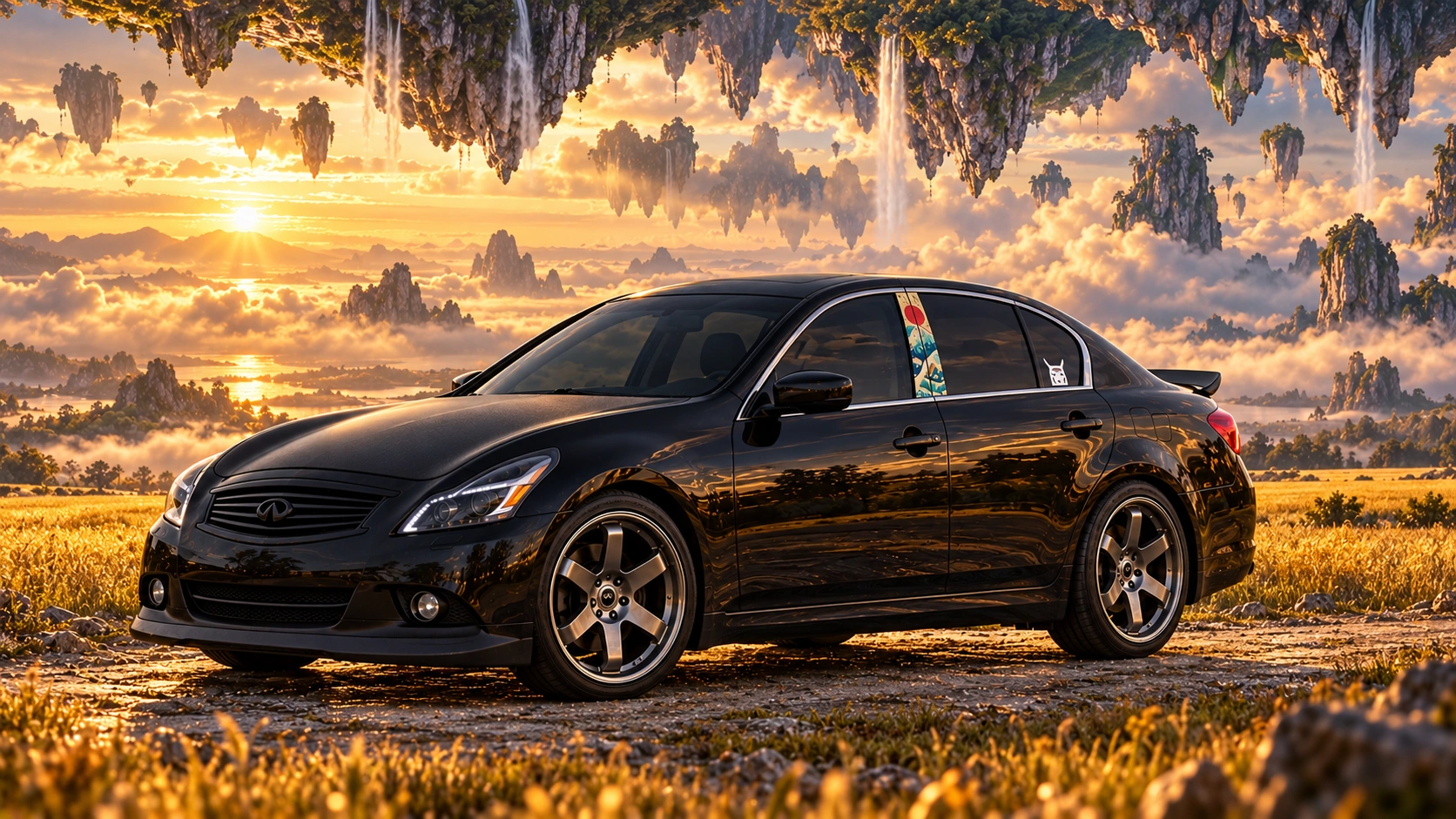 Pearl the black Infiniti G37x in upside-down world.