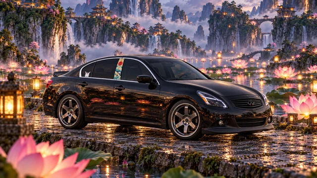 Pearl the black Infiniti G37x in lotus lagoon.