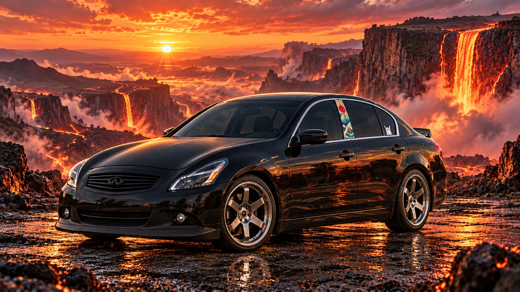 Pearl the black Infiniti G37x in lava falls.