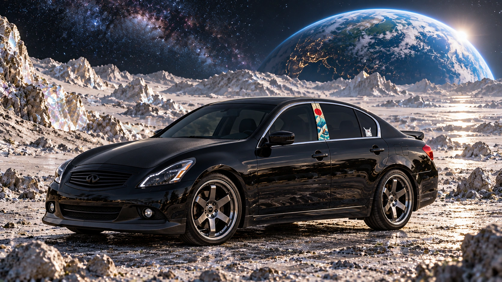 Pearl the black Infiniti G37x in lunar expedition.
