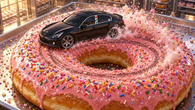 Pearl the black Infiniti G37x: doughnuts on a doughnut.
