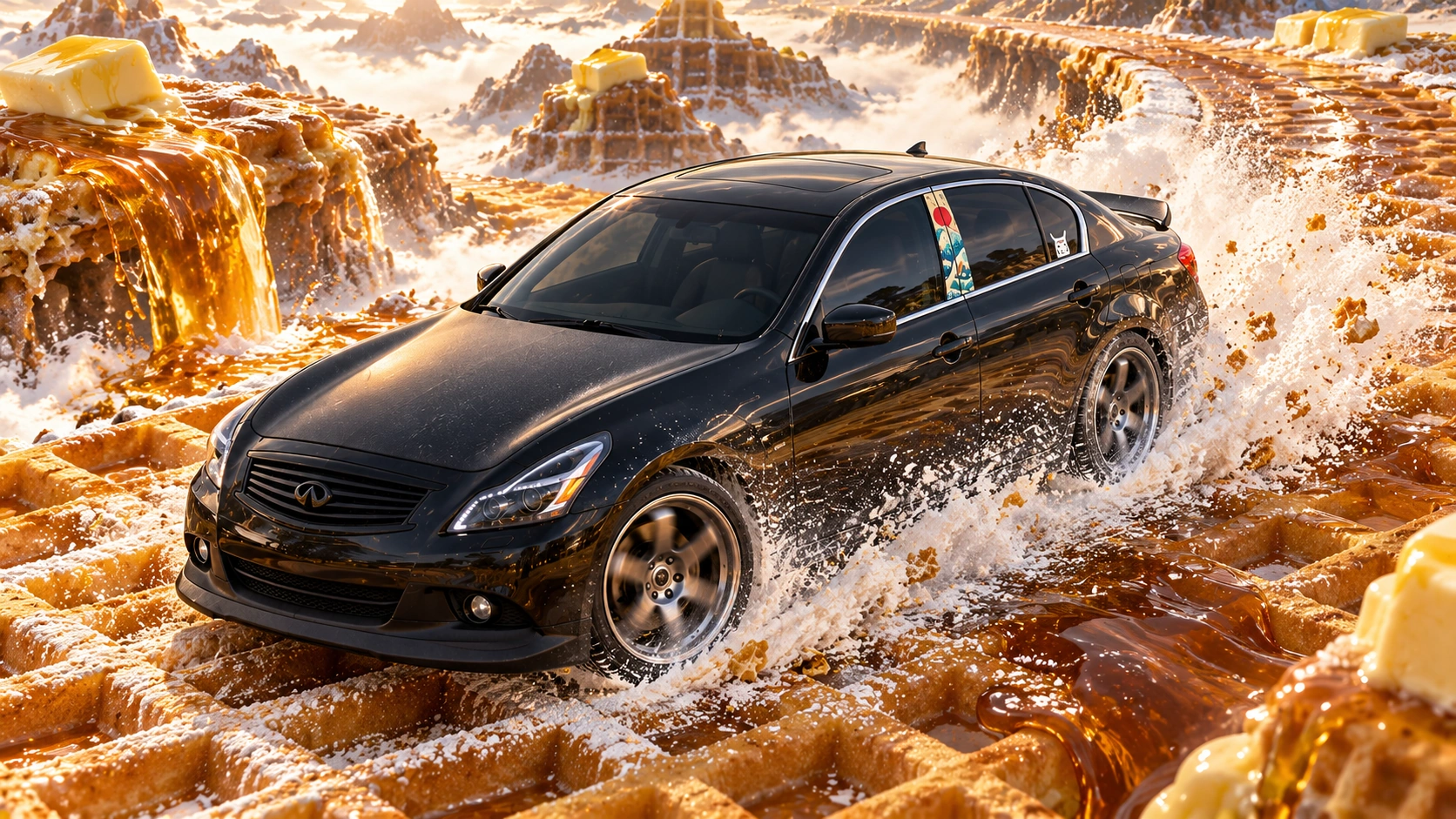 Pearl the black Infiniti G37x: waffle rally.