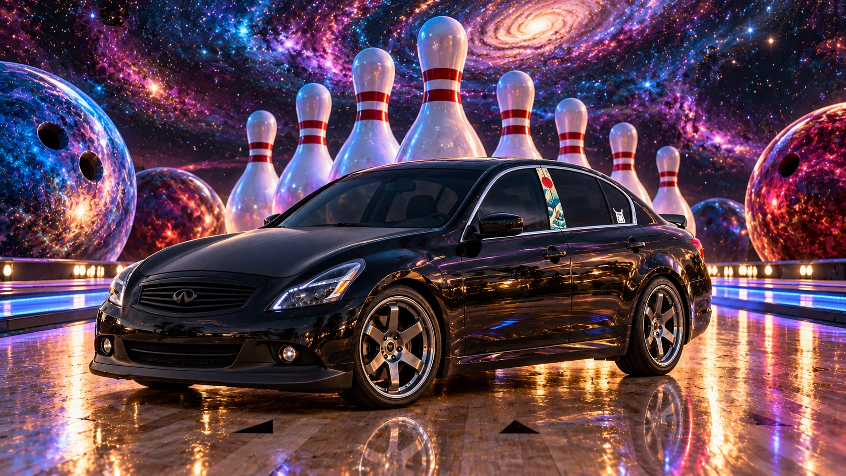 Pearl the black Infiniti G37x: cosmic bowling.