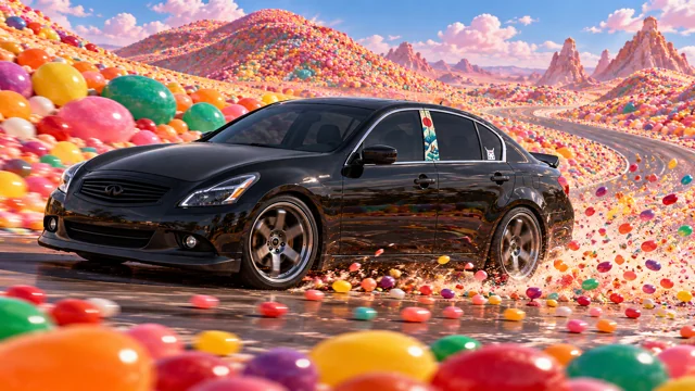 Pearl the black Infiniti G37x: jellybean desert.