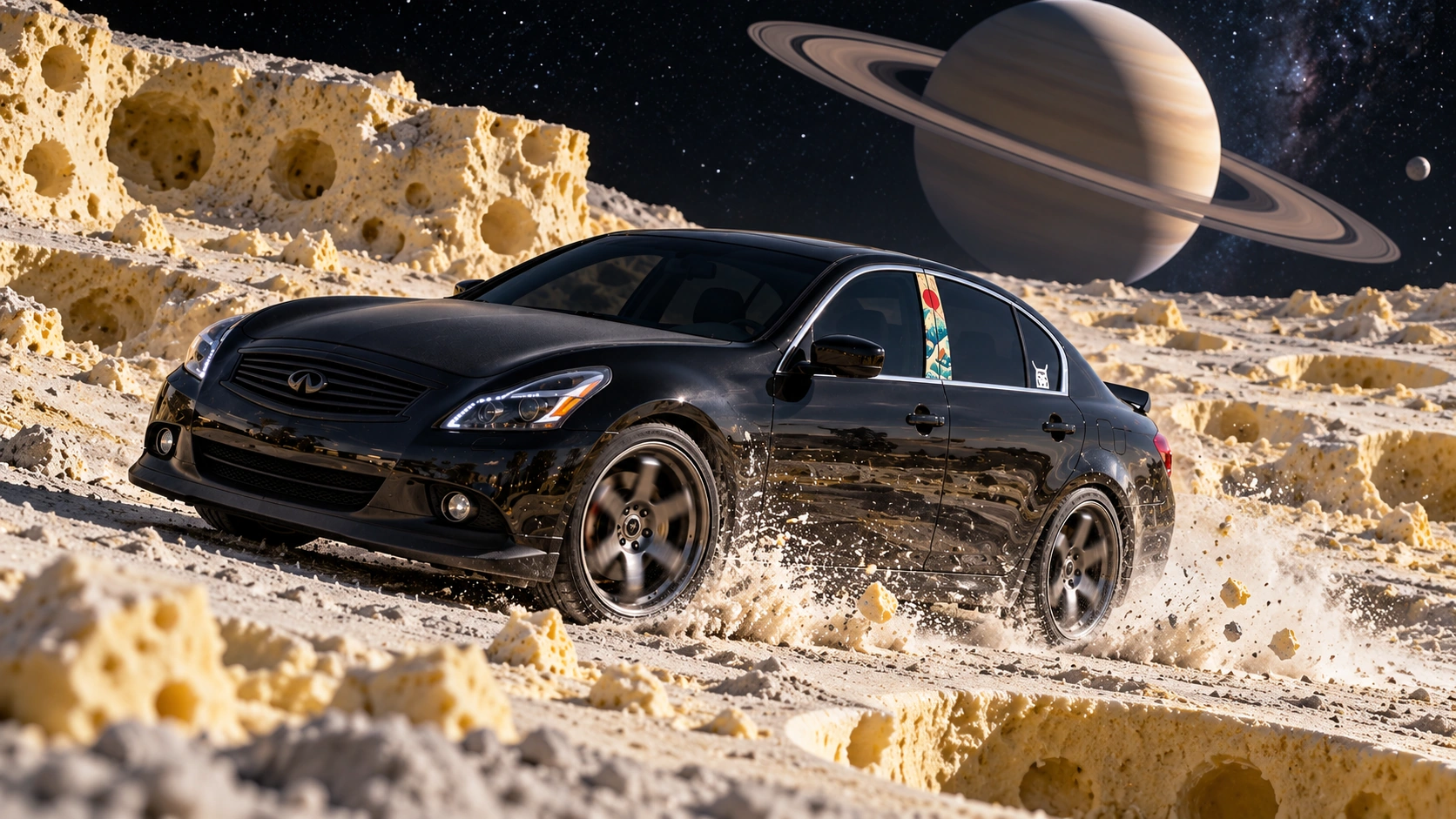 Pearl the black Infiniti G37x: cheese moon expedition.