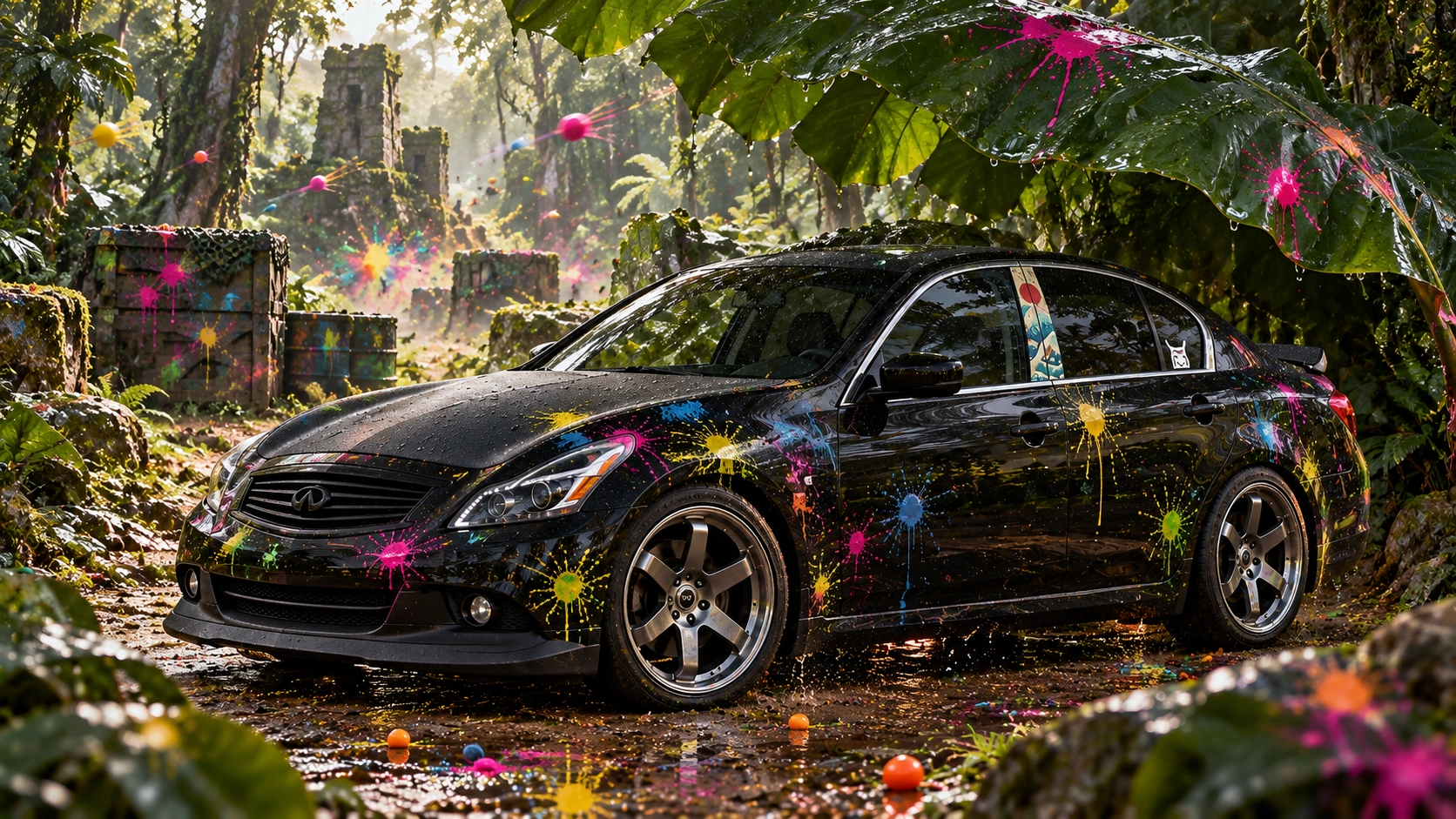 Pearl the black Infiniti G37x: paintball jungle.