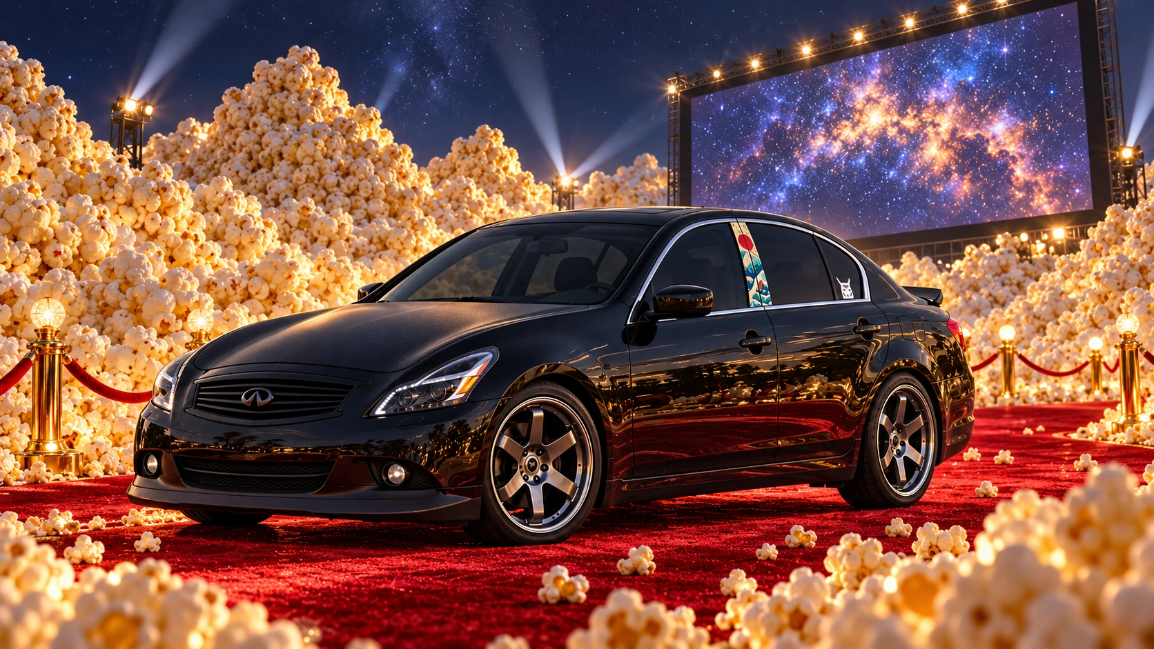 Pearl the black Infiniti G37x: popcorn cinema.