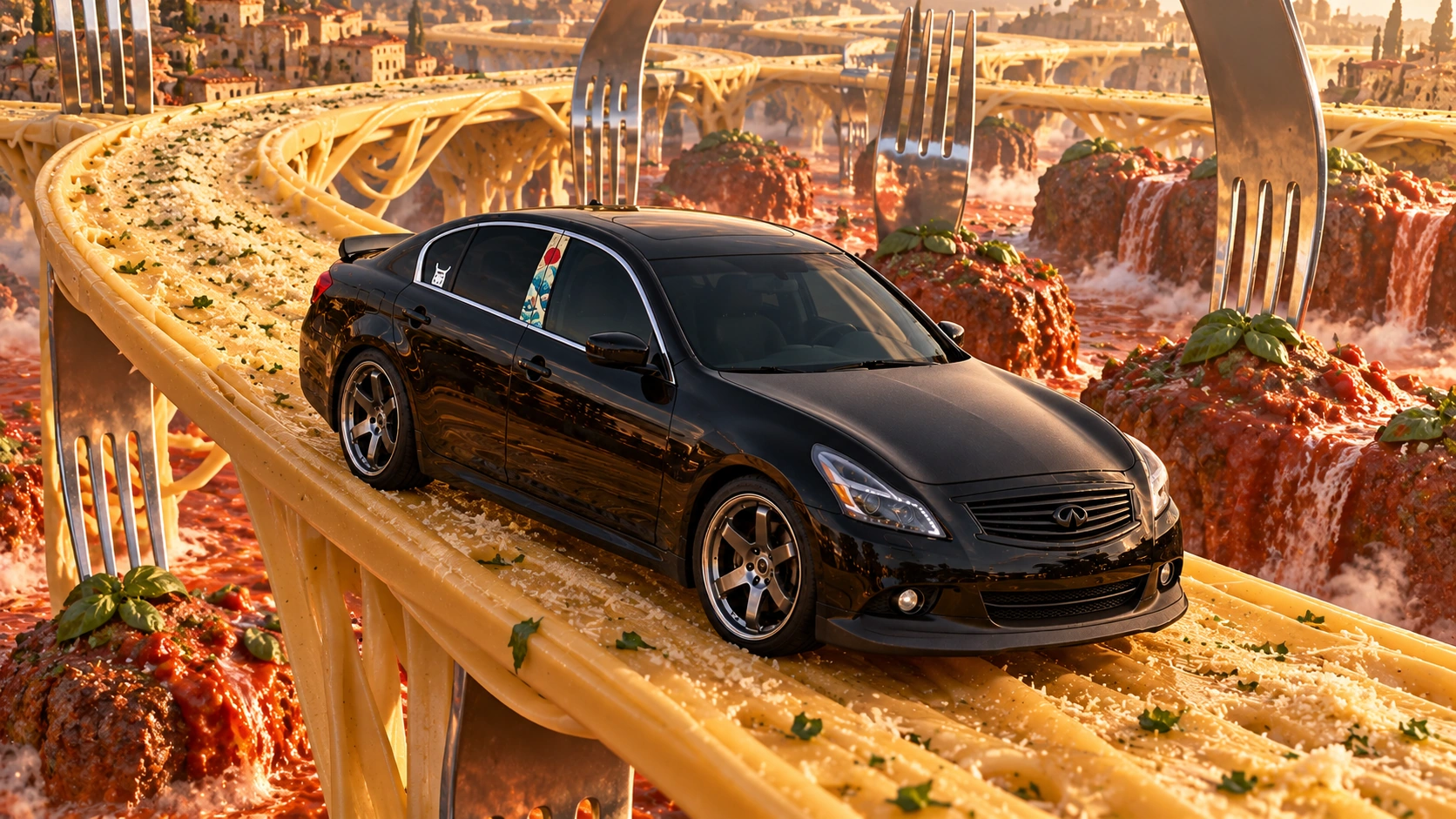 Pearl the black Infiniti G37x: spaghetti junction.