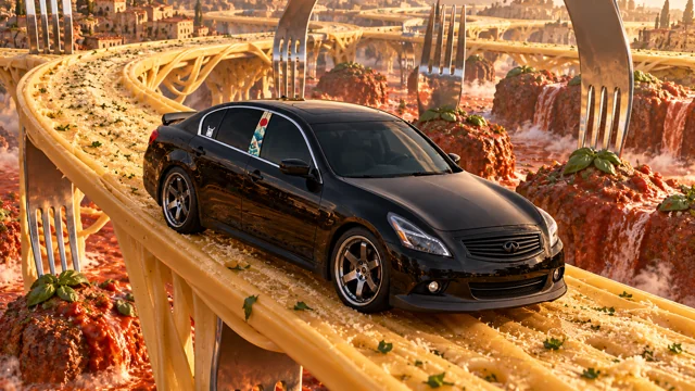 Pearl the black Infiniti G37x: spaghetti junction.