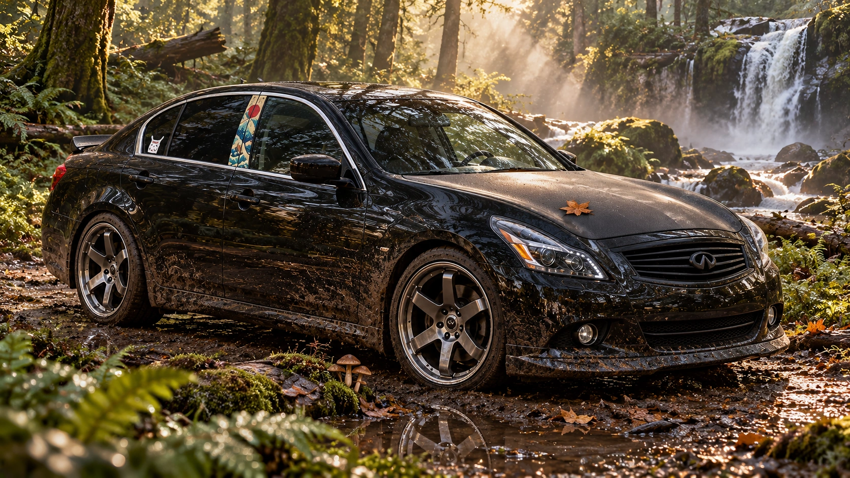 Pearl the black Infiniti G37x: woodland breather.