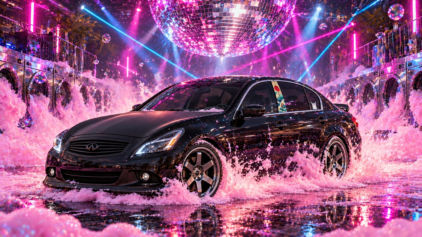 Pearl the black Infiniti G37x: disco foam party.