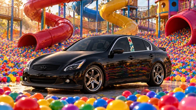 Pearl the black Infiniti G37x: ball pit vacation.