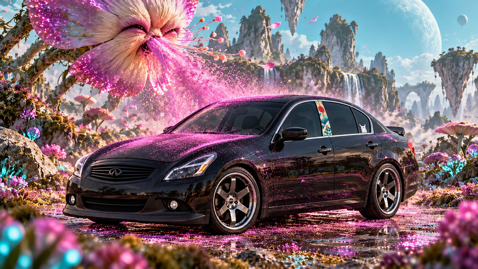 Pearl the black Infiniti G37x: alien flower sneeze.