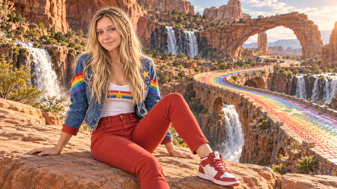 Rainbow Roadtrip Through Red Rock Arches — Kristin in Rainbow Brite-inspired styling